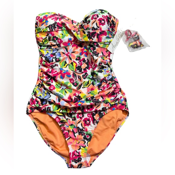 ANNE COLE One Piece Sun Blossom Twist Front Bandeau Swimsuit size 6 NWT - Picture 3 of 9